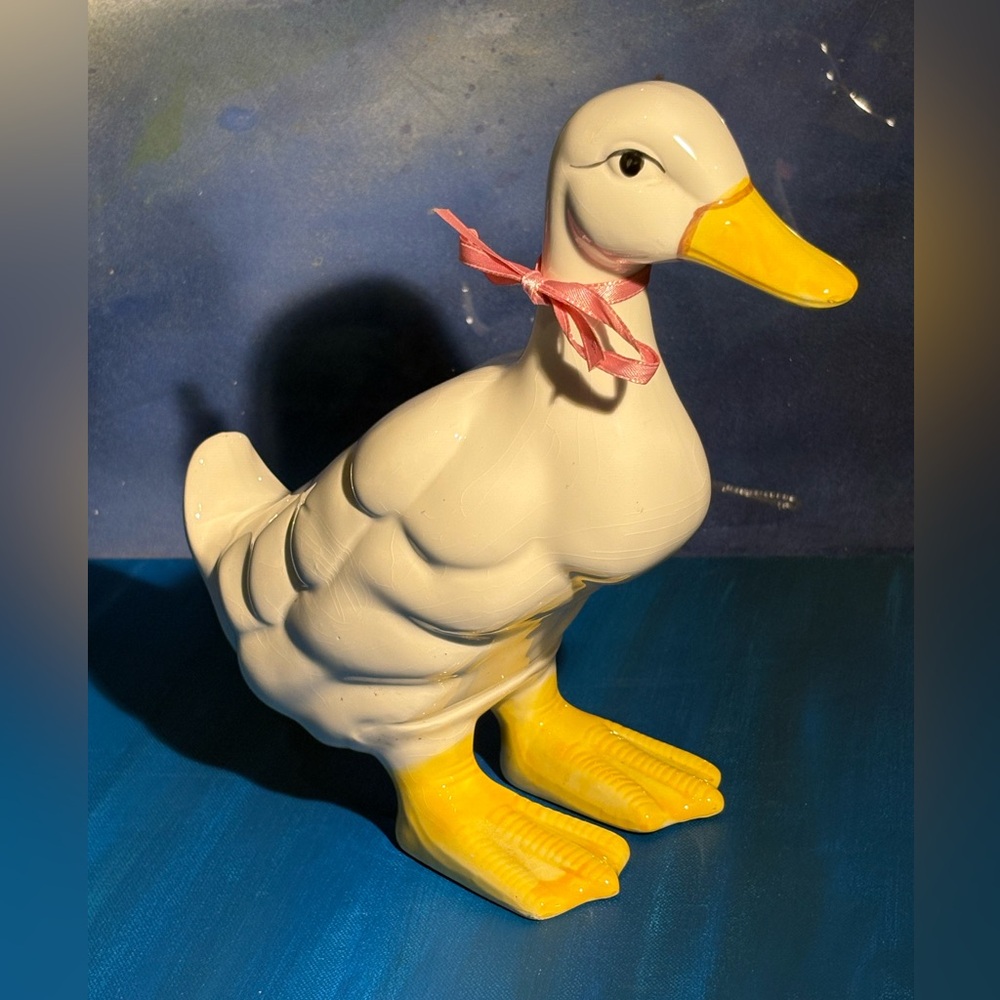 VTG Hand Painted White Duck Figurine Ceramic Figurine 9.25 in